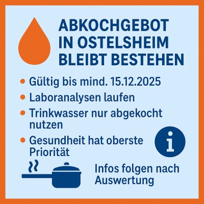 Abkochgebot in Ostelsheim gilt weiterhin bis mindestens 15. Dezember